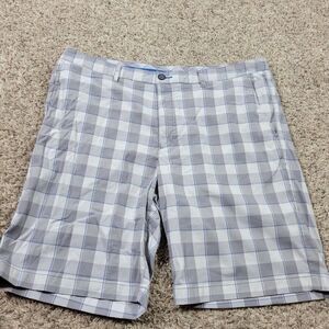 Tommy Bahama Shorts Mens 39 Tag 38 Gray Blue Nylon Golf Performance Chino Plaid